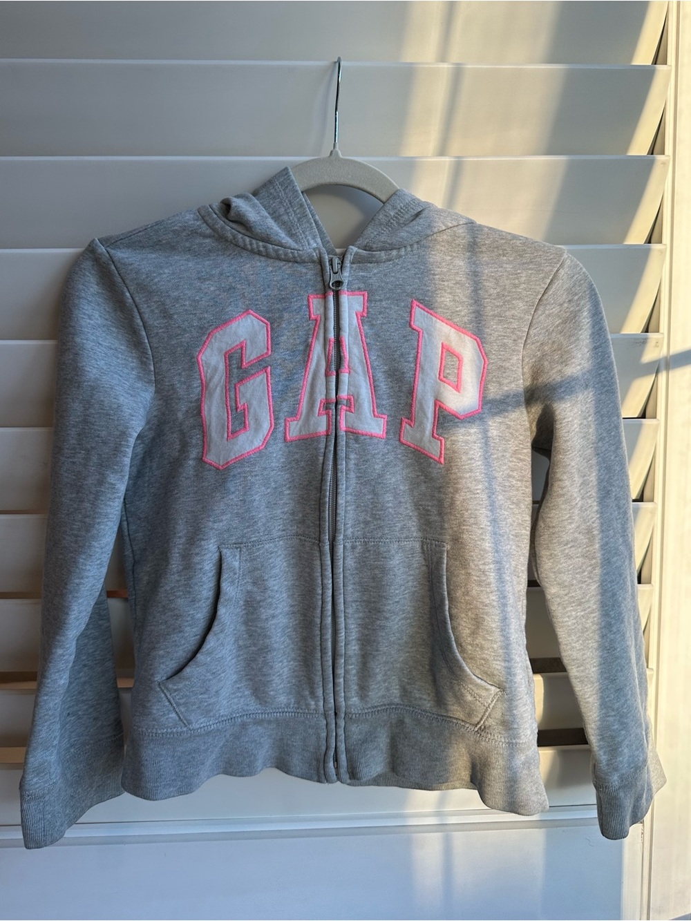 GAP Gray Zip Hoodie with Pink Logo Letters